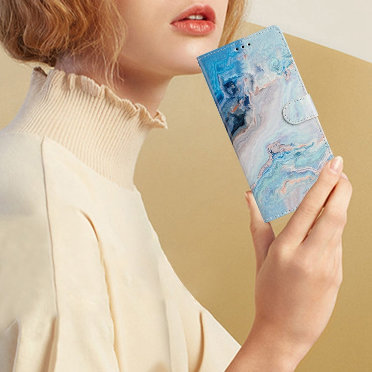 Blue Marble Leather Phone Case for Samsung Galaxy A05, showcasing its stylish design and functional features.